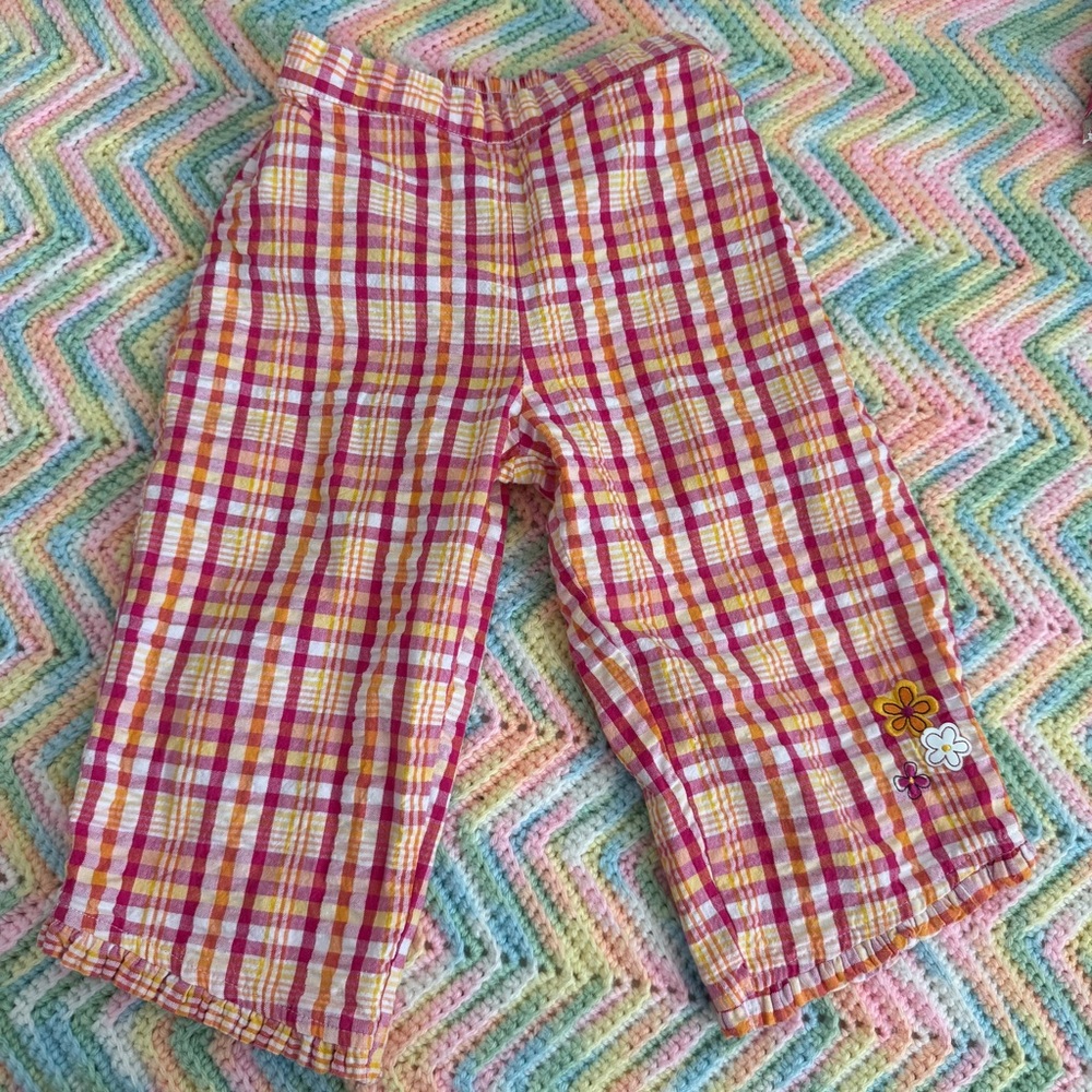 Girls Club by Healthtex plaid gingham seersucker capri pants flower embroidery